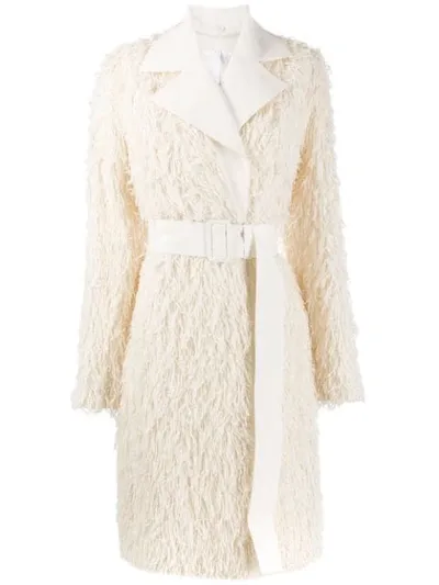 Helmut Lang Textured Fringe Coat In Neutrals