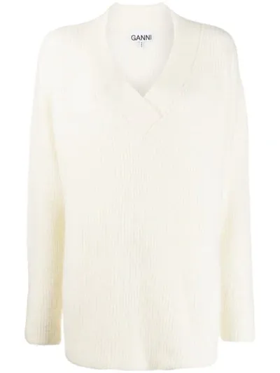 Ganni Slouchy V-neck Jumper In White