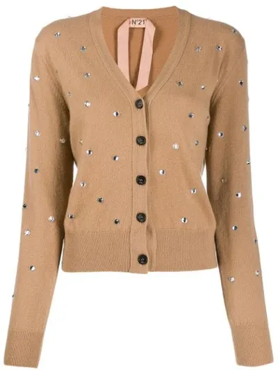 N°21 Embellished Wool Cardigan In Neutrals