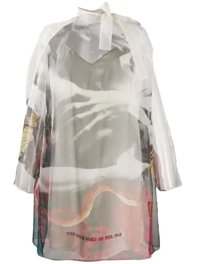 Valentino Sheer Printed Shift Dress In K81 White Multi