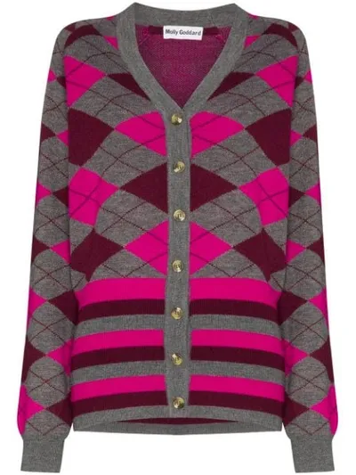 Molly Goddard Gabriella Argyle Knit Cardigan In Grey