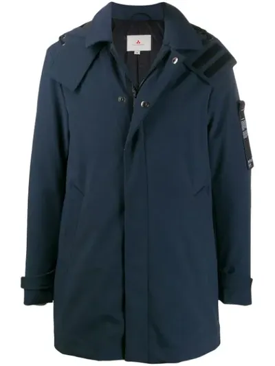 Peuterey Hooded Windbreaker Coat In Blue