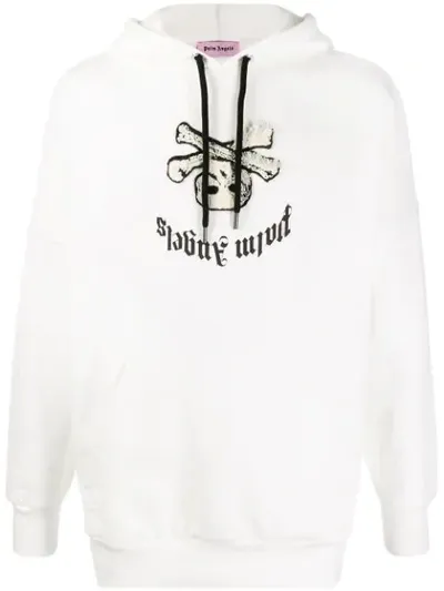 Palm Angels Skull Motif Hoodie In White