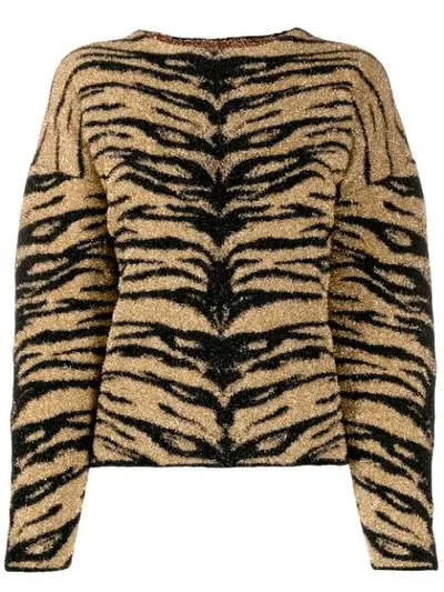 Laneus Tiger-print Jumper In Gold