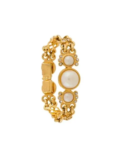 Pre-owned Versace 1990s Pearl Link Bracelet In Gold