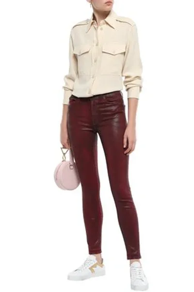 7 For All Mankind Coated High-rise Skinny Jeans In Neutrals