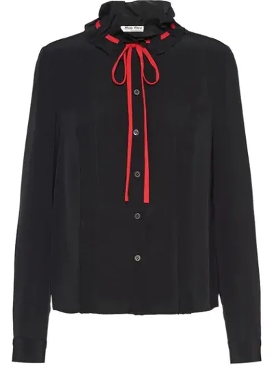 Miu Miu Drawstring Blouse In F0002 Black