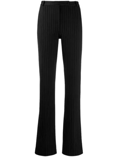 Styland Pinstripe Slim Flared Trousers In Black