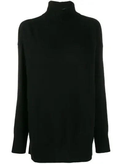 Nude Turtle Neck Fine Knit Sweater In Black