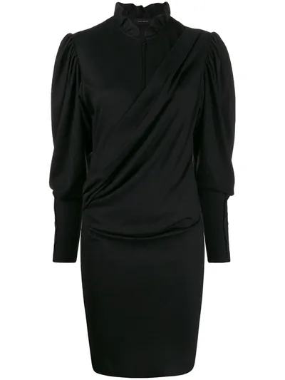 Isabel Marant Divya Puff-sleeve Ruched Wool-jersey Dress In Black