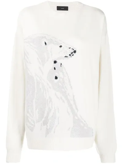 Alanui Polar Bear Intarsia Jumper In White,grey