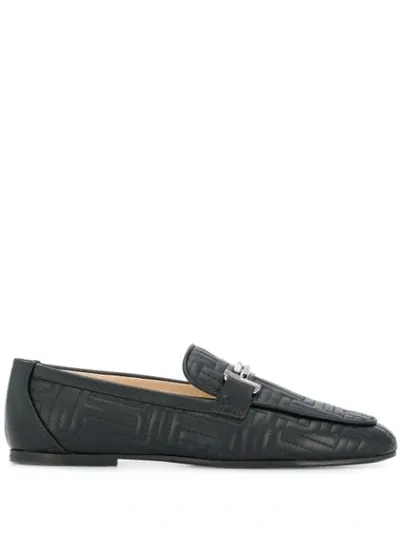 Tod's Stitched Logo Loafers In Black