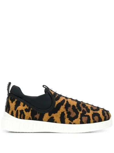 Miu Miu Run Stretch Knit Leopard Print Sneakers In Brown