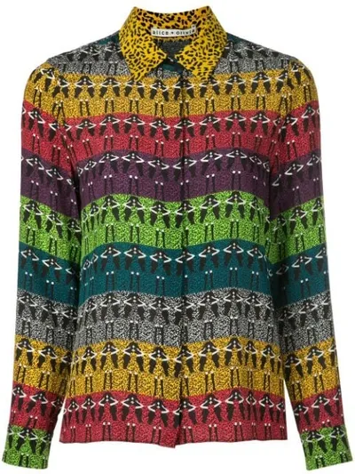 Alice And Olivia Willa Stace Face Rainbow Silk Shirt In Ombre Stace