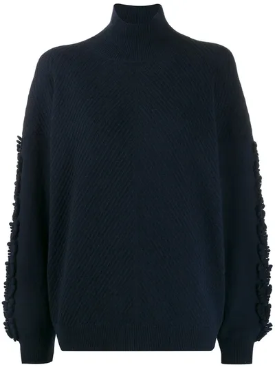 Barrie Textured Sleeves Detail Jumper In Blue