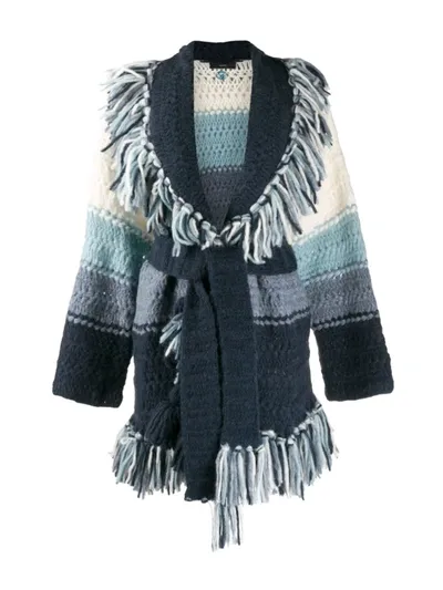 Alanui Chunky Knit Fringed Cardigan In Blue