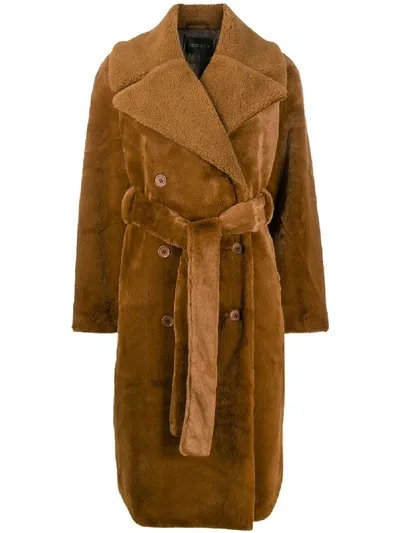 Stine Goya Happy Textured Belted Coat In Golden Brown