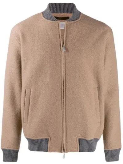 Eleventy Boiled Wool Bomber Jacket In Brown