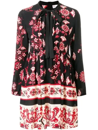 Red Valentino Pussy-bow Printed Silk Mini Dress In Nero