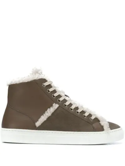 Yves Salomon Shearling Trim High-top Sneakers In Grey