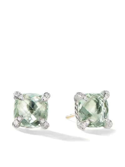 David Yurman Sterling Silver Chatelaine Stud Earrings With Prasiolite & Diamonds