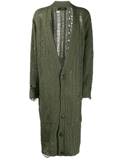 Amiri Distressed Cable-knit Cardigan In Green