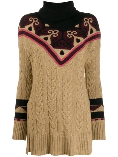 Etro Rollneck Cable Knit Sweater In Neutrals