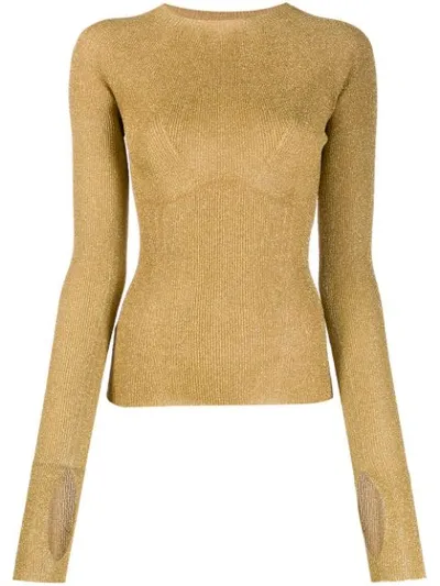 Lanvin Ribbed Knit Glitter Sweater In Gold