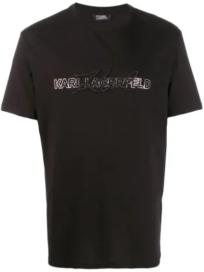 Karl Lagerfeld Embroidered Logo T-shirt In Black