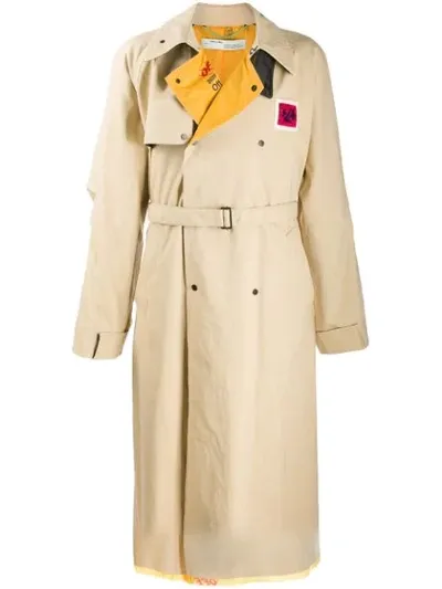 Off-white Contrast Lapel Trench Coat In Neutrals