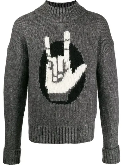 Neil Barrett Intarsia Hand Jumper In Grey