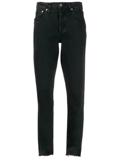 Agolde Raw Hem Cropped Jeans In Black