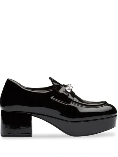 Miu Miu Crystal Embellished Platform Loafers In F0002 Black