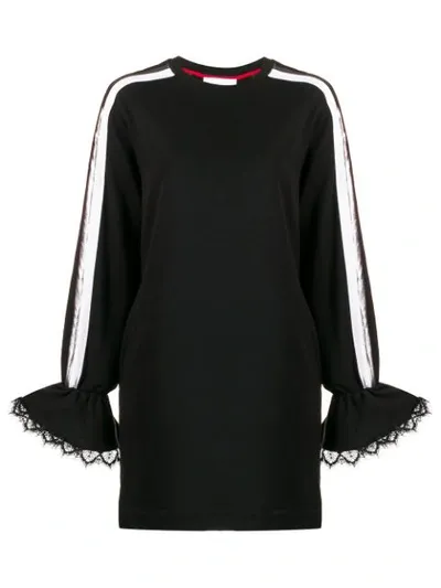 No Ka'oi Gallant Lace Bell-sleeve Side-striped Dress In Black,white