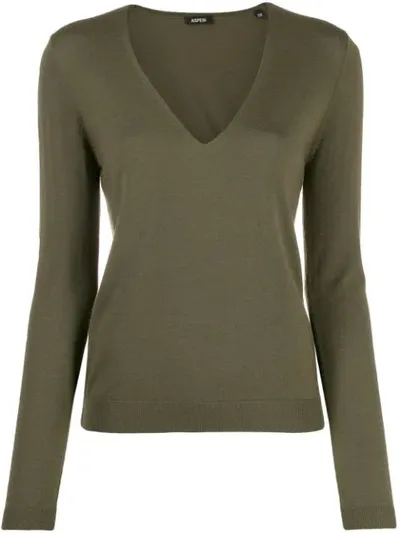 Aspesi V Neck Jumper In Green