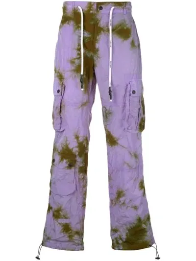 Palm Angels Tie-dye Drawstring Cargo Trousers In Purple