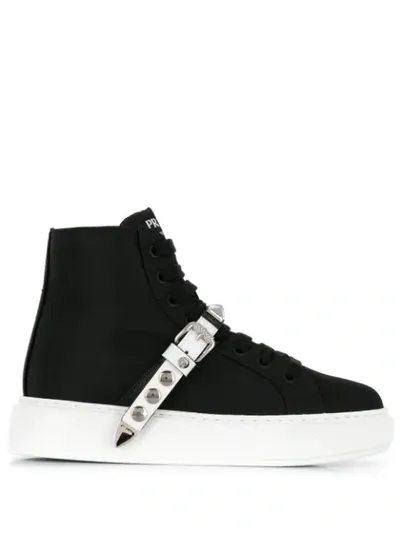 Prada Embellished High Top Sneakers In Black