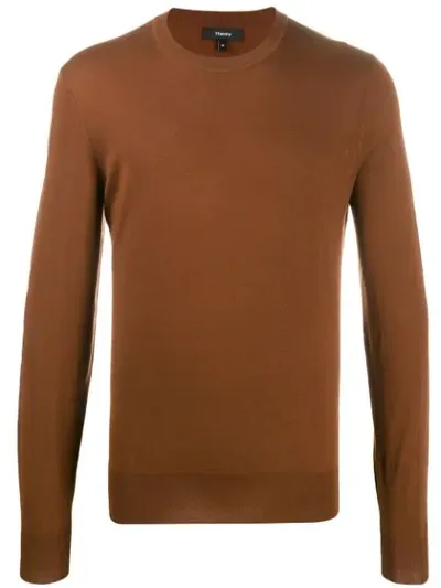 Theory Crew-neck Knit Sweater In Brown