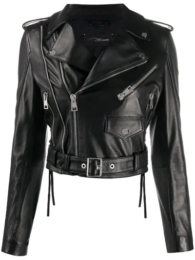 Manokhi Leather Biker Jacket In White