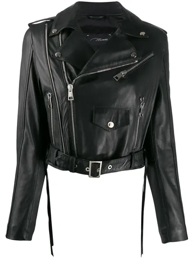 Manokhi Cropped Biker Jacket In Black