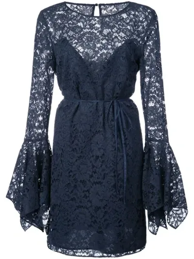 Zac Zac Posen Lena Belted Cotton-blend Corded Lace Mini Dress In Blue