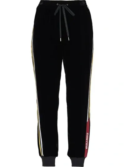 Miu Miu Velvet Side Stripe Track Pants In Black