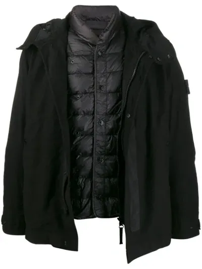 Stone Island Hooded Padded Jacket In Black