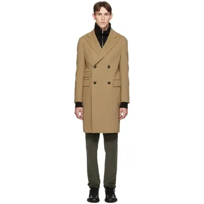 Z Zegna Fitted Double-breasted Coat In Camel