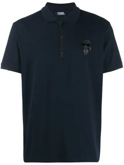 Karl Lagerfeld Half Zip Polo Top In Blue