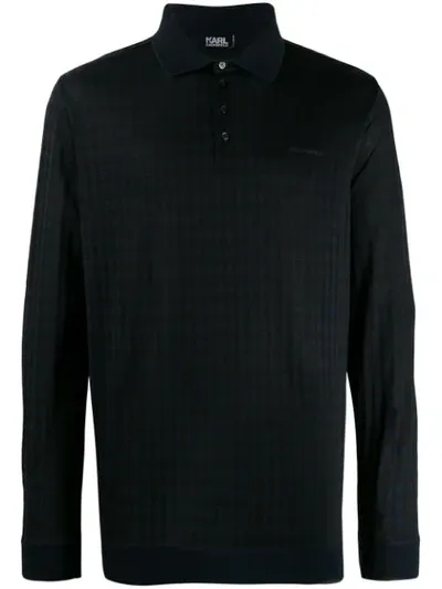 Karl Lagerfeld Long Sleeved Polo Shirt In Blue