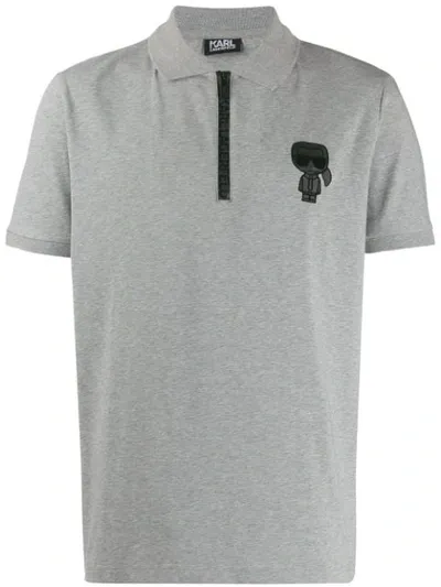 Karl Lagerfeld Half Zip Polo Top In Grey