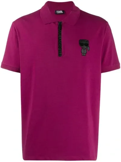 Karl Lagerfeld Half Zip Polo Top In Pink