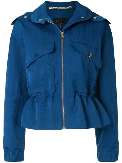 Escada Merri Cropped Hooded Peplum Rain Jacket In Patchouli Blue