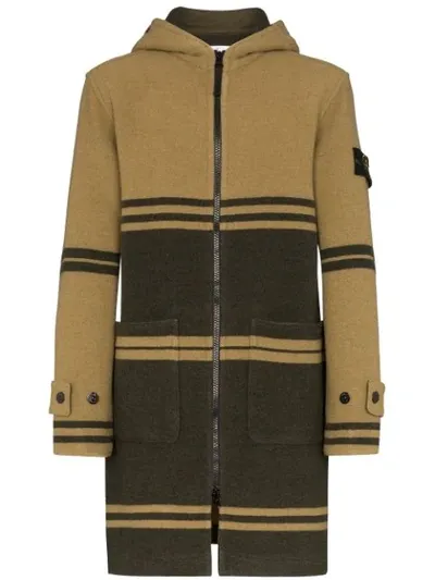 Stone Island Striped Hooded Coat In Verde Oliva/senape